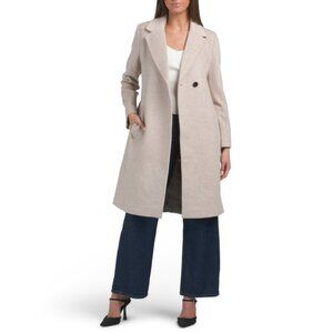 COLE HAAN Beige Wool Blend Single Breasted Coat